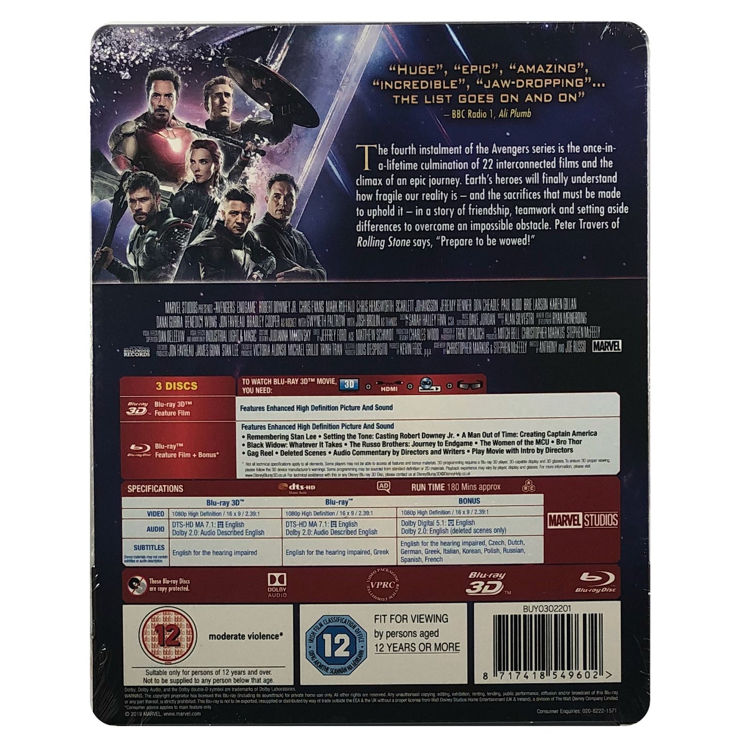 Avengers Endgame 3D Blu-Ray Steelbook
